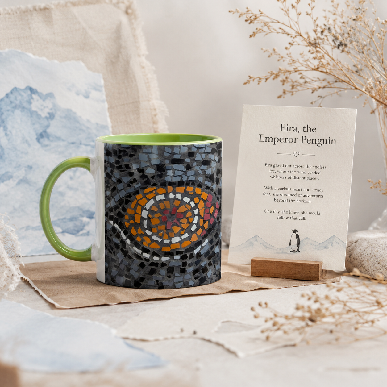 Eira Emperor Penguins Eye Ceramic Mug — Penguin Art Mug 11oz