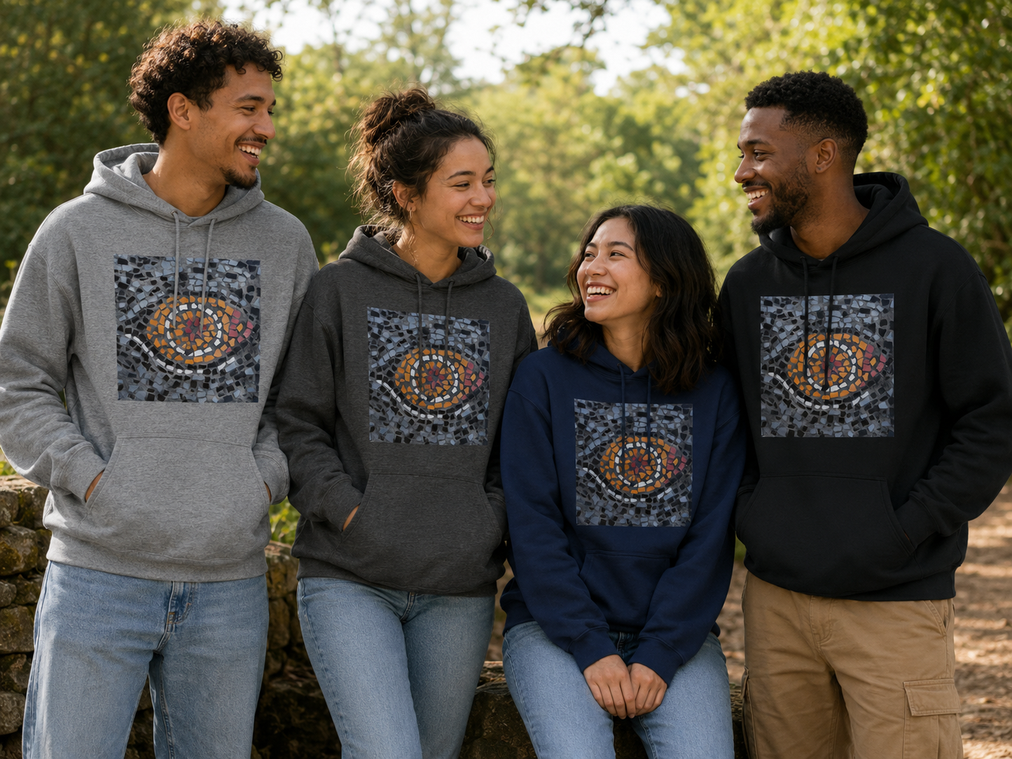 Premium Unisex Pullover Hoodie | Eira Emperor Penguins Eye Coaster Mosaic