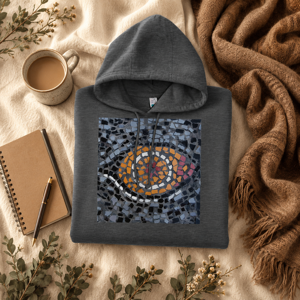 Premium Unisex Pullover Hoodie | Eira Emperor Penguins Eye Coaster Mosaic