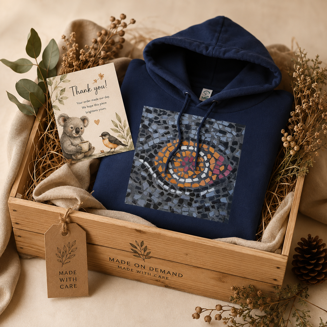 Premium Unisex Pullover Hoodie | Eira Emperor Penguins Eye Coaster Mosaic