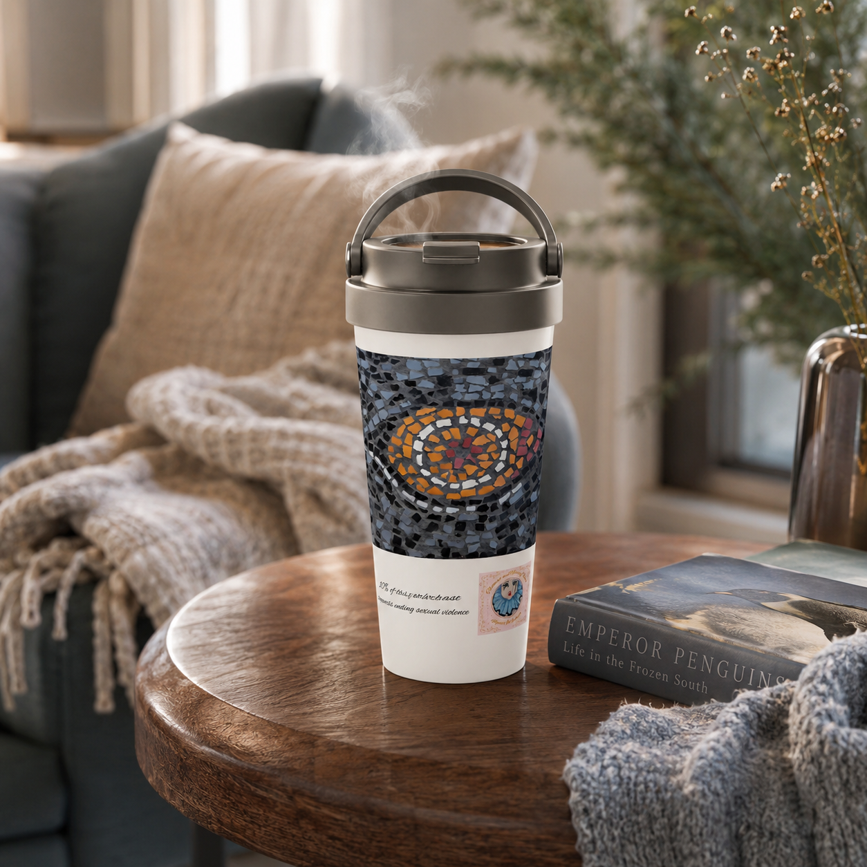 Eira Emperor Penguins Eye 15oz Travel Mug | Stainless Steel Penguin Art Mug