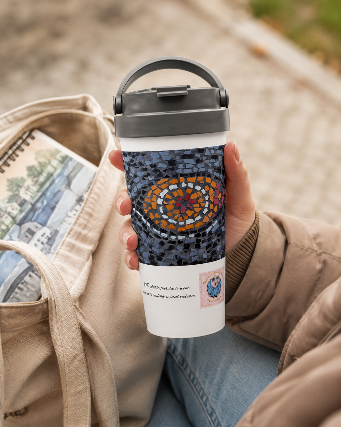 Eira Emperor Penguins Eye 15oz Travel Mug | Stainless Steel Penguin Art Mug