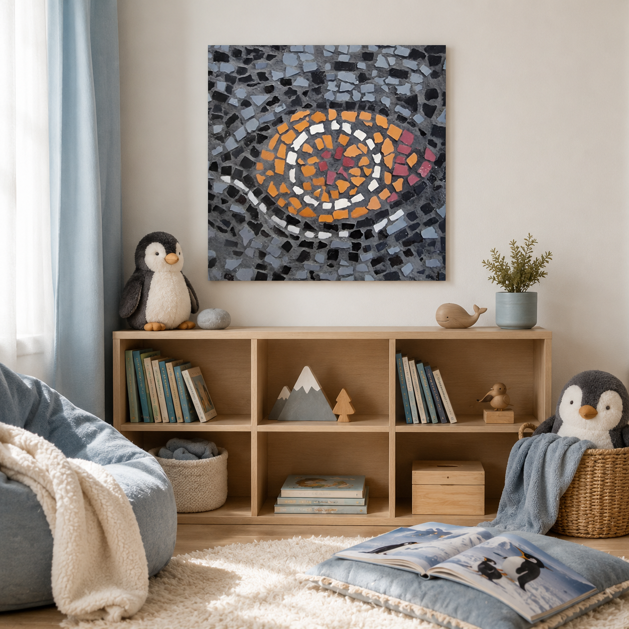 Eira Emperor Penguins Eye Fine Art Poster | Penguin Mosaic Wall Art Print