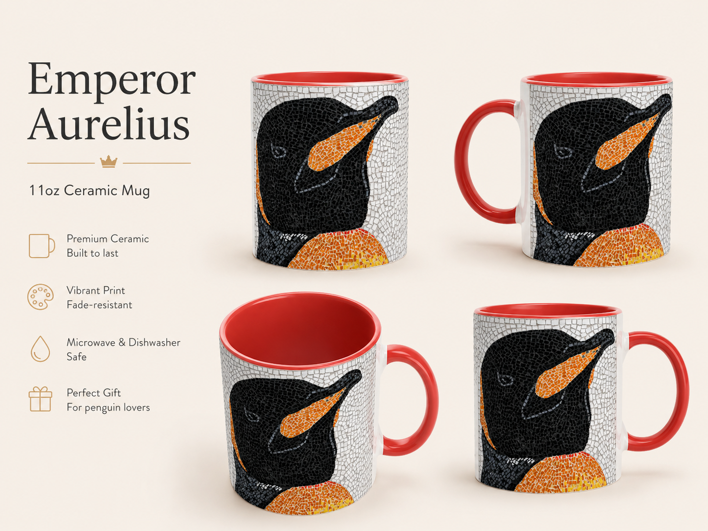 Emperor Aurelius Ceramic Mug 11oz | Penguin Art Mug