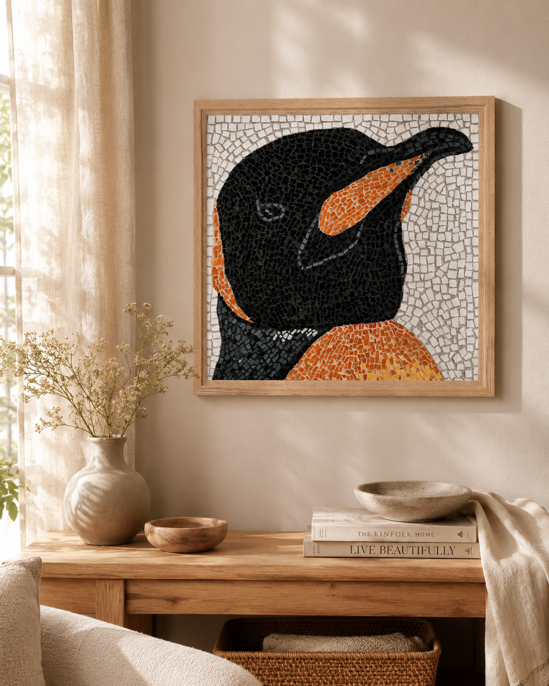 Emperor Aurelius the Emperor Penguin Animal  Mosaic Framed Poster