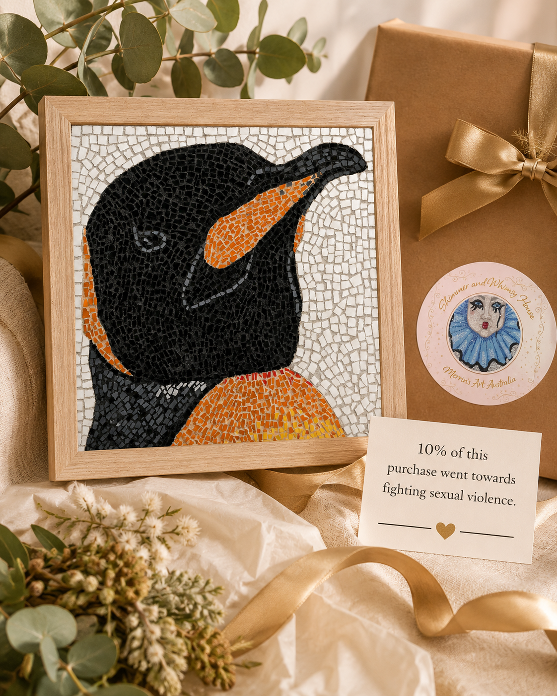 Emperor Aurelius the Emperor Penguin Animal  Mosaic Framed Poster