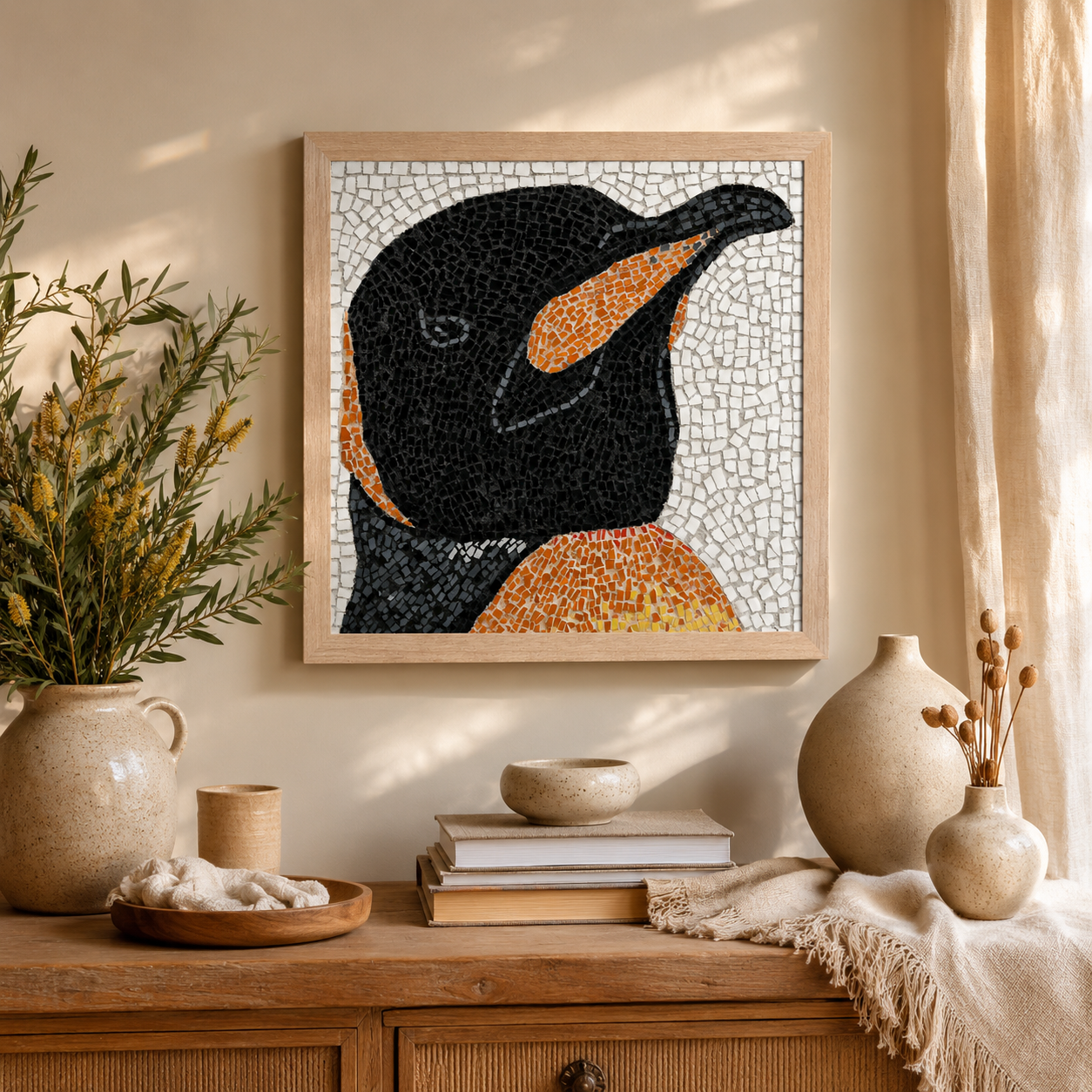 Emperor Aurelius the Emperor Penguin Animal  Mosaic Framed Poster
