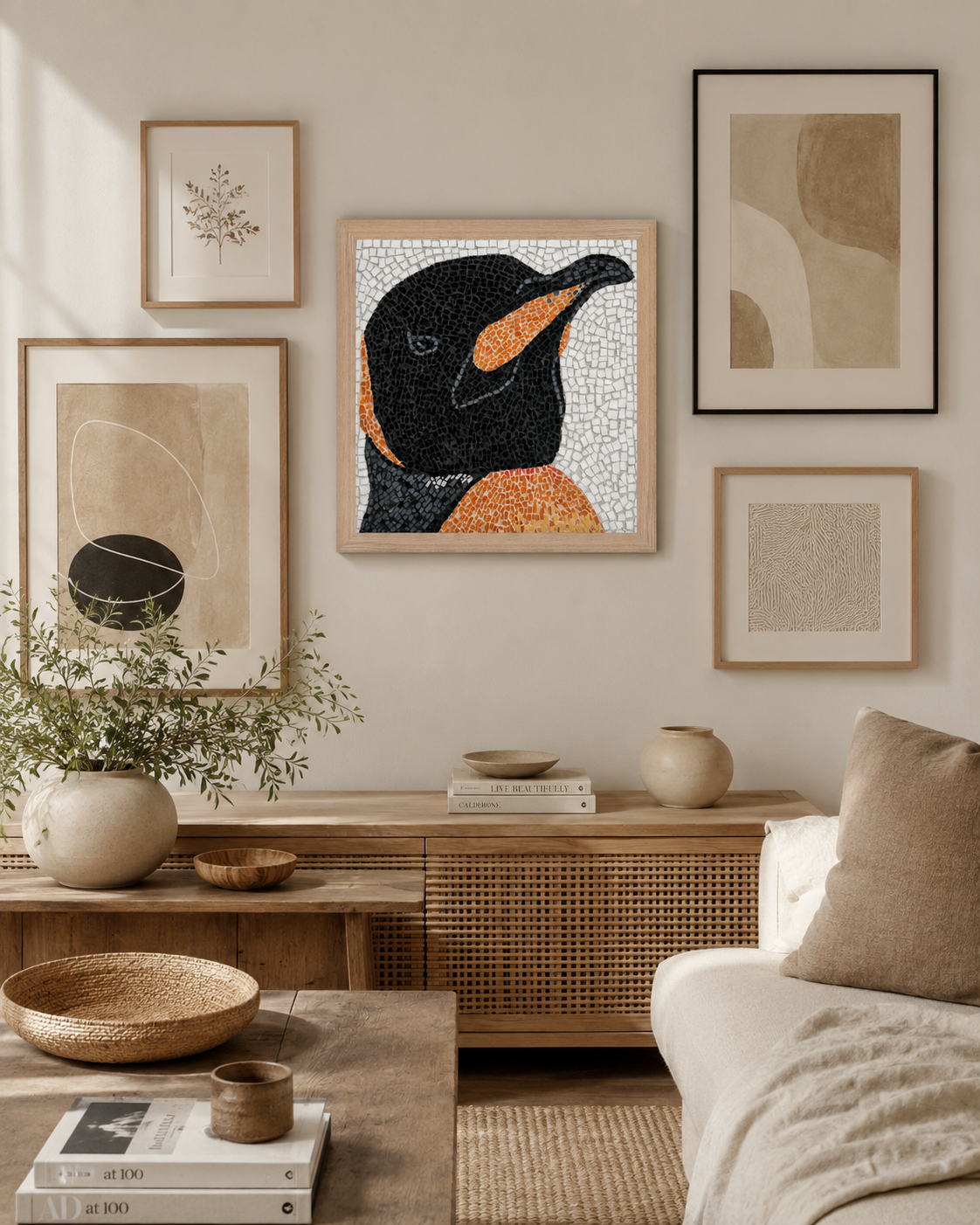 Emperor Aurelius the Emperor Penguin Animal  Mosaic Framed Poster