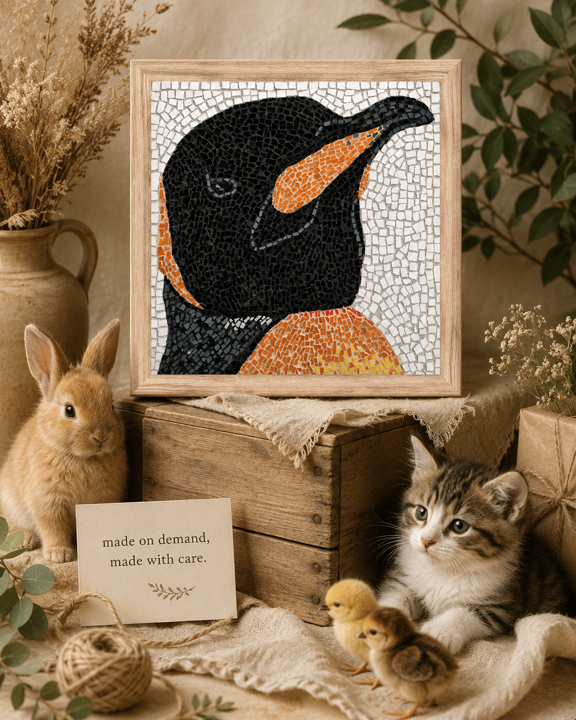 Emperor Aurelius the Emperor Penguin Animal  Mosaic Framed Poster