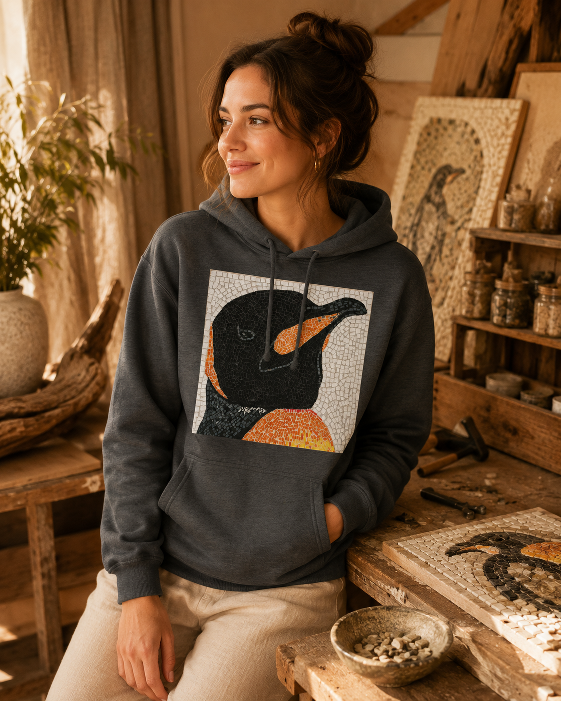 Emperor Aurelius Penguin Art Hoodie | Mid-Weight Unisex Hoodie