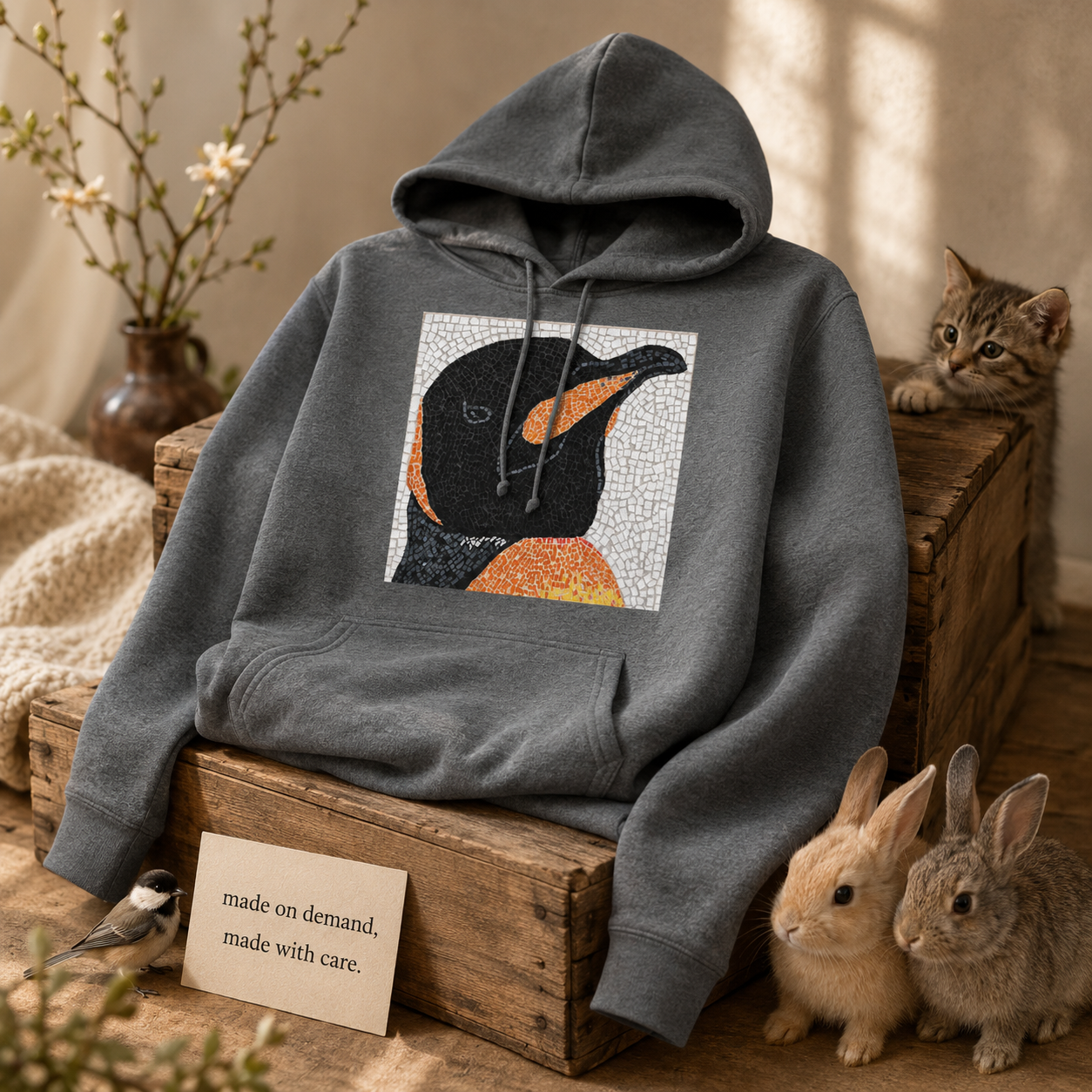 Emperor Aurelius Penguin Art Hoodie | Mid-Weight Unisex Hoodie