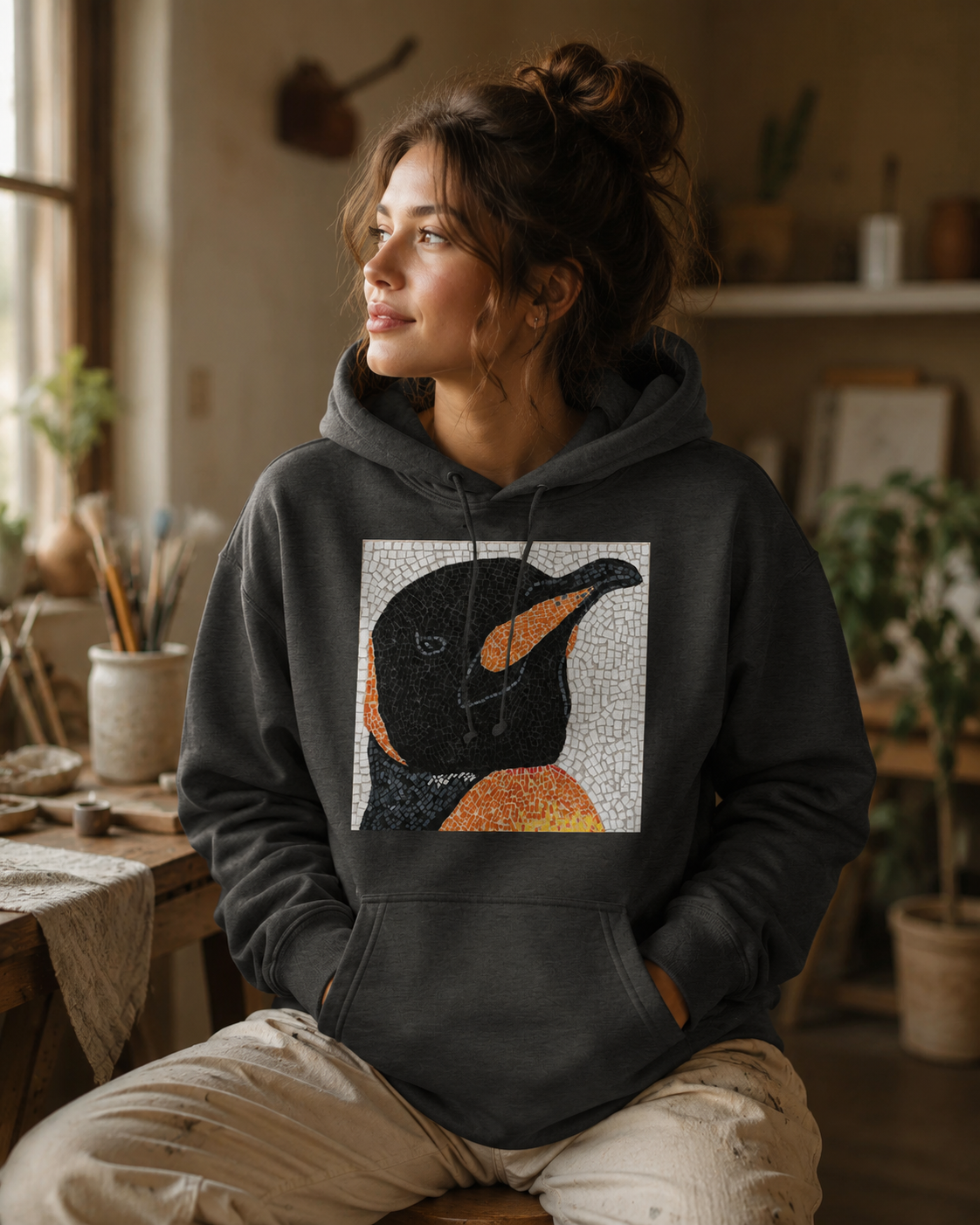 Emperor Aurelius Penguin Art Hoodie | Mid-Weight Unisex Hoodie