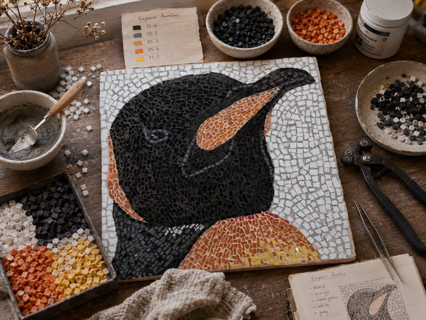 "Emperor Aurelius" Large Hanging Emperor Penguin Mosaic — One of a Kind