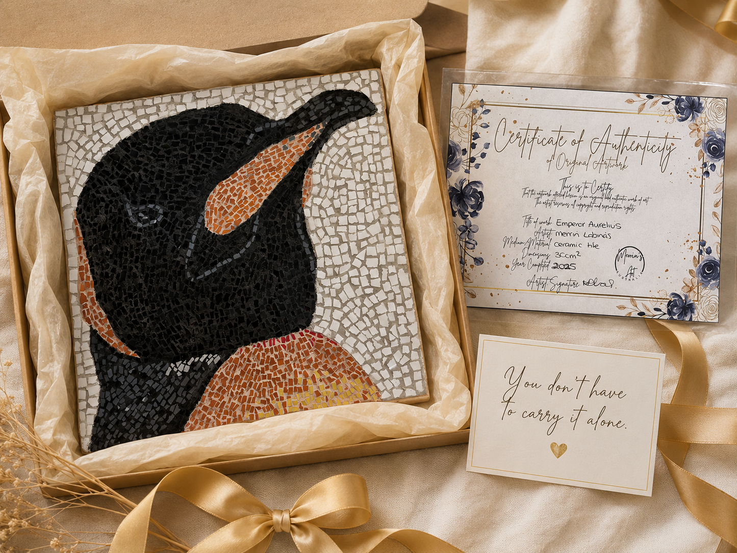 "Emperor Aurelius" Large Hanging Emperor Penguin Mosaic — One of a Kind