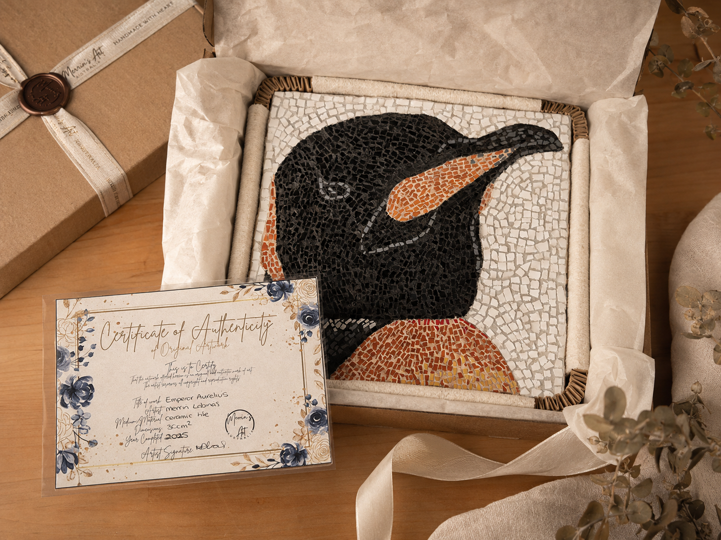 "Emperor Aurelius" Large Hanging Emperor Penguin Mosaic — One of a Kind