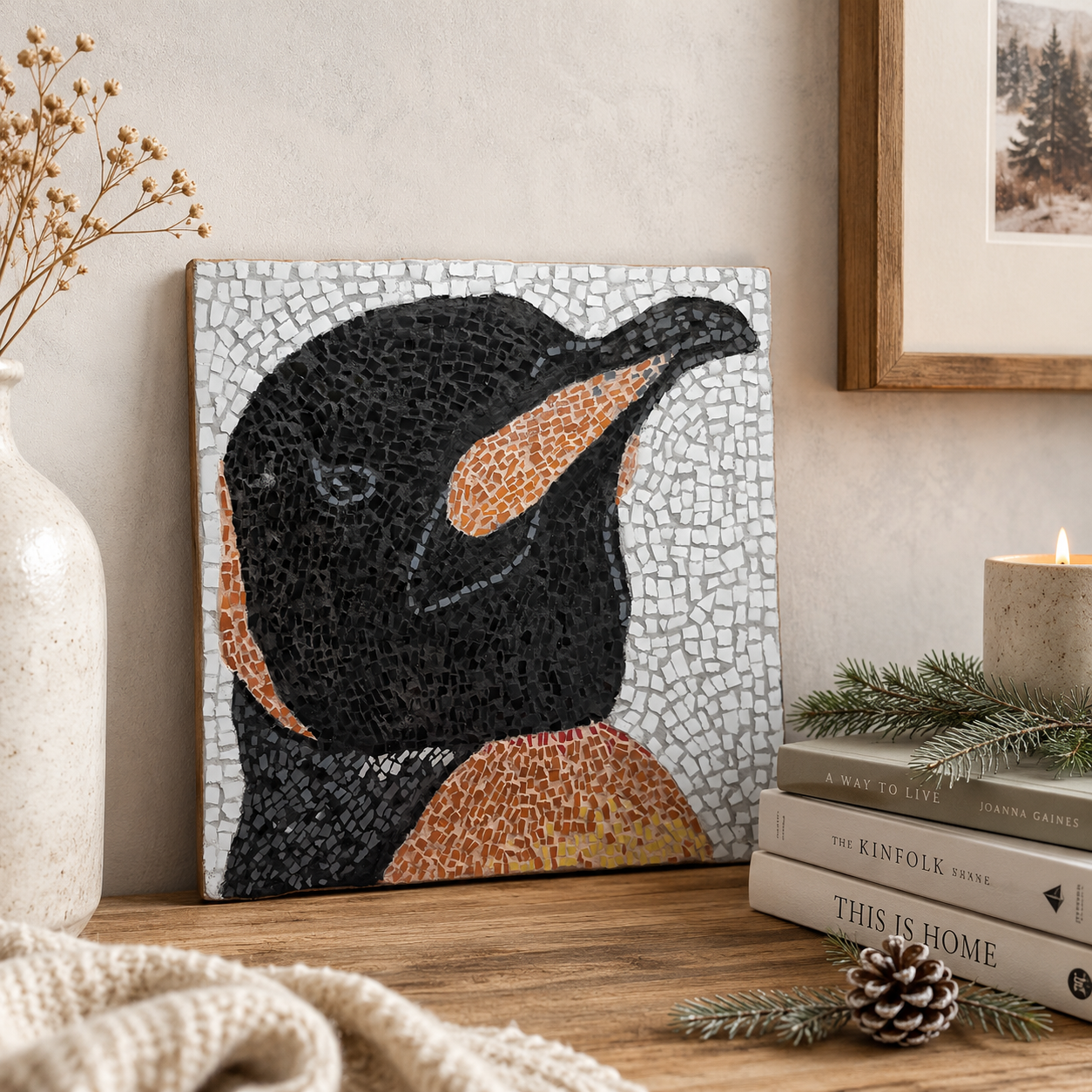 "Emperor Aurelius" Large Hanging Emperor Penguin Mosaic — One of a Kind