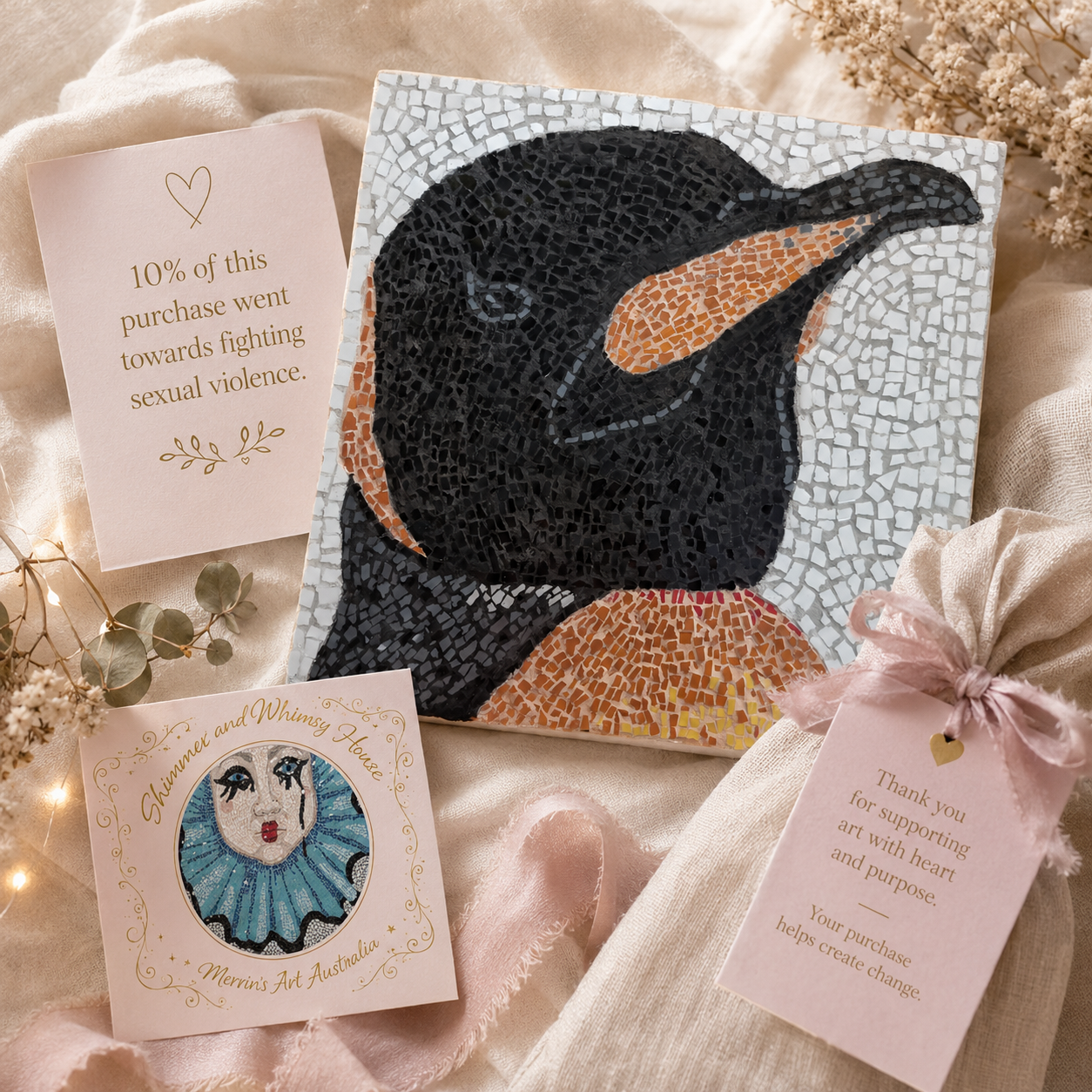 "Emperor Aurelius" Large Hanging Emperor Penguin Mosaic — One of a Kind