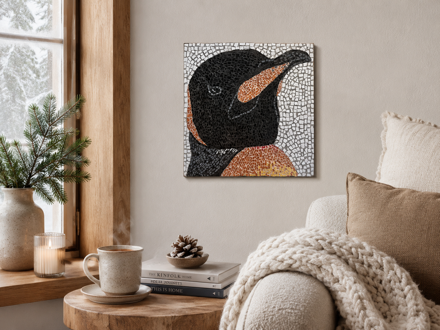 "Emperor Aurelius" Large Hanging Emperor Penguin Mosaic — One of a Kind