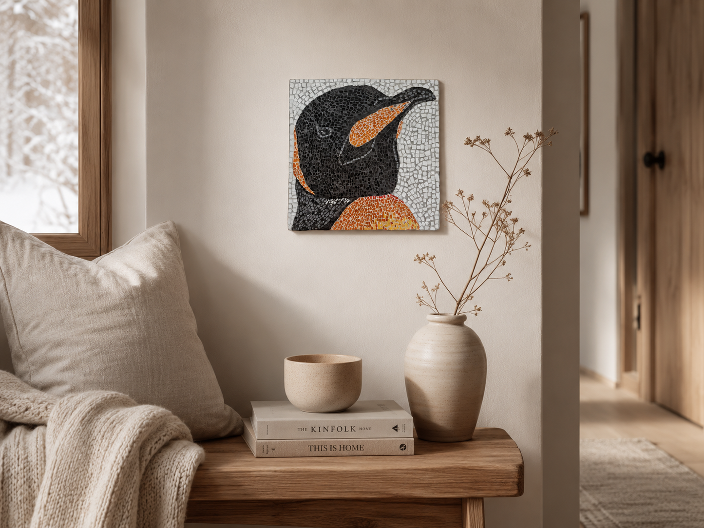 "Emperor Aurelius" Large Hanging Emperor Penguin Mosaic — One of a Kind