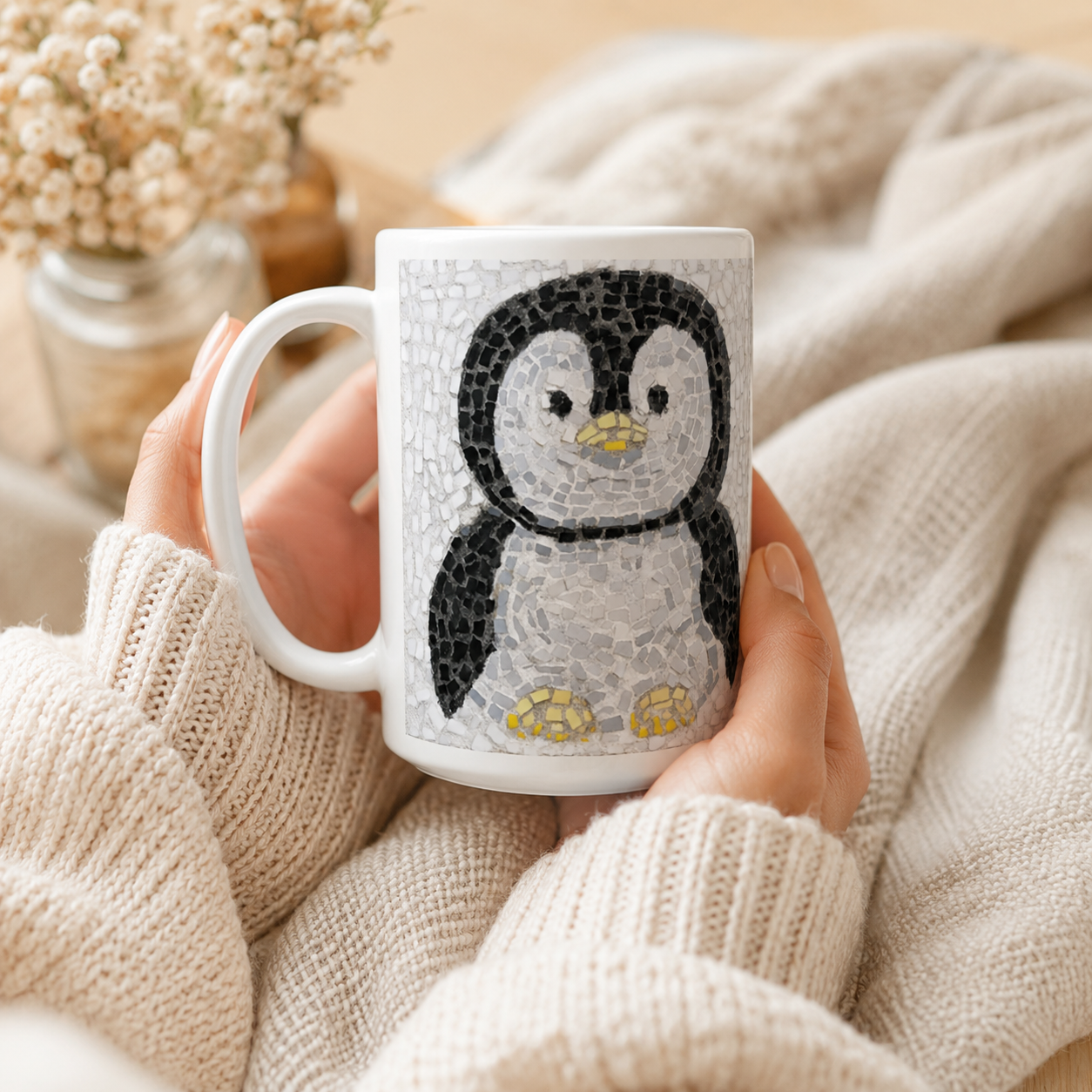 Emperor Pingu Mosaic Mug | 15oz Penguin Ceramic Mug