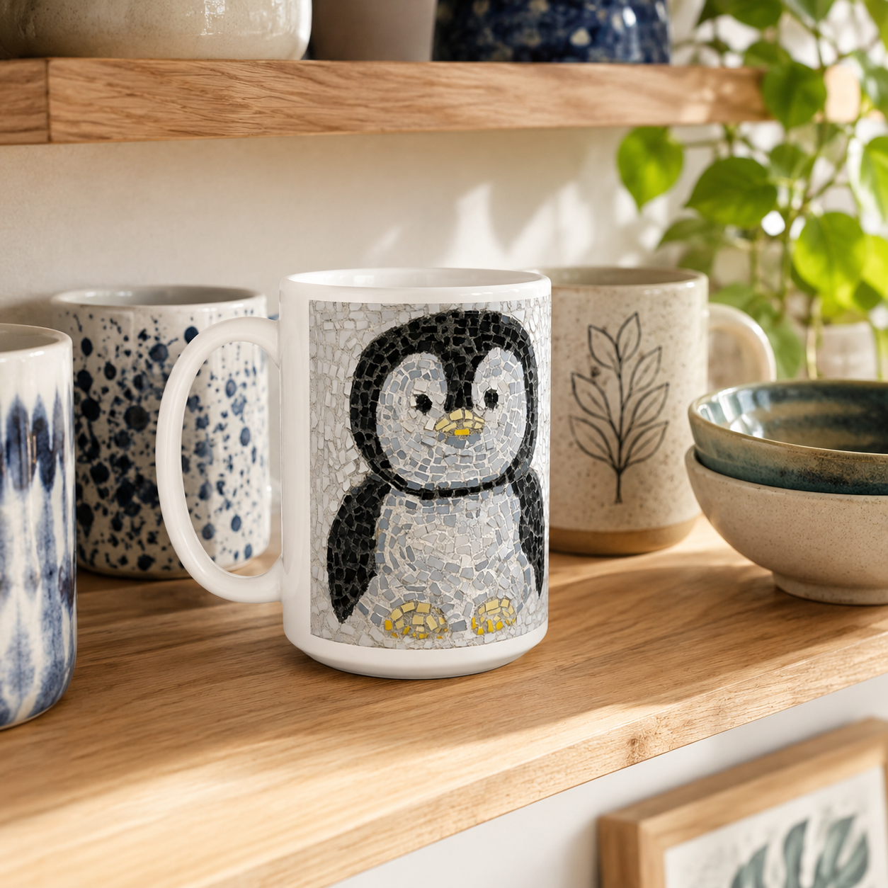 Emperor Pingu Mosaic Mug | 15oz Penguin Ceramic Mug