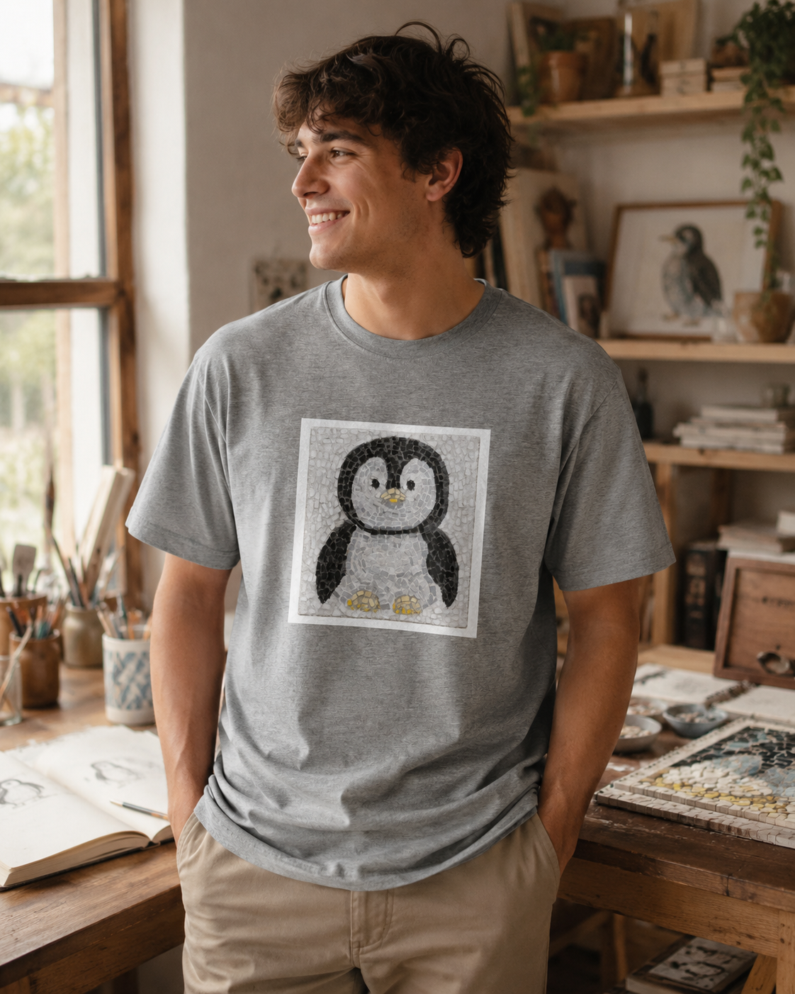 Ultra Cotton Unisex Crewneck T-shirt | "Emperor Pingu" Emperor Penguin Chick Mosaic