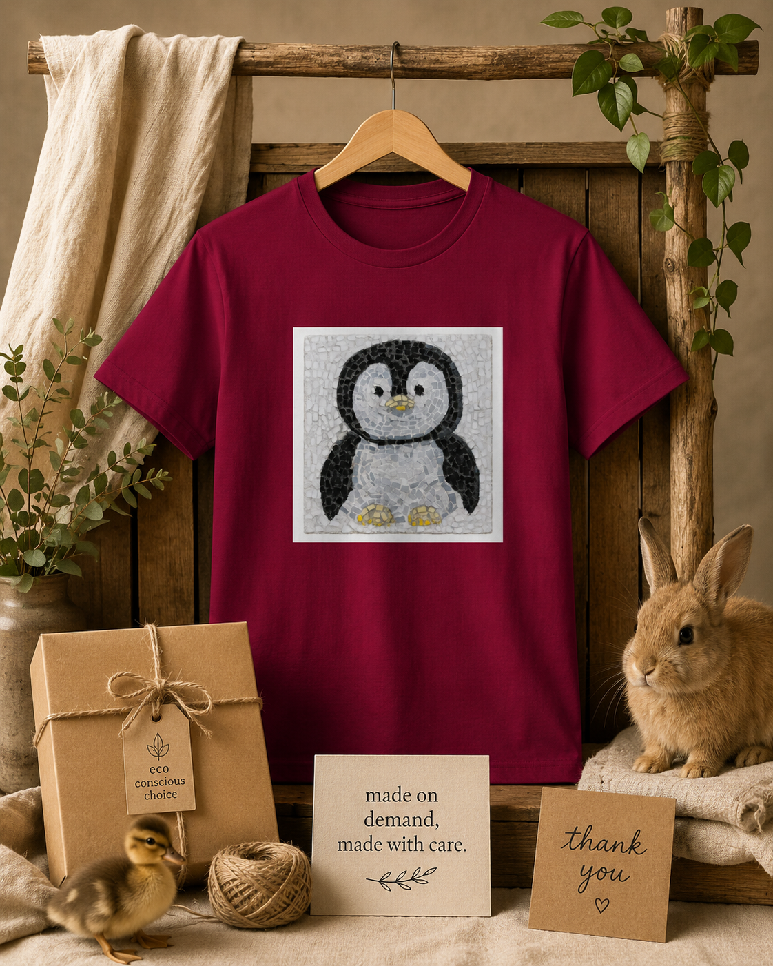 Ultra Cotton Unisex Crewneck T-shirt | "Emperor Pingu" Emperor Penguin Chick Mosaic