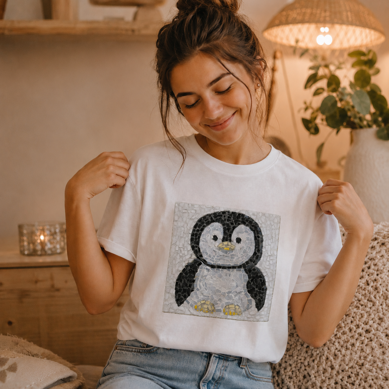 Ultra Cotton Unisex Crewneck T-shirt | "Emperor Pingu" Emperor Penguin Chick Mosaic