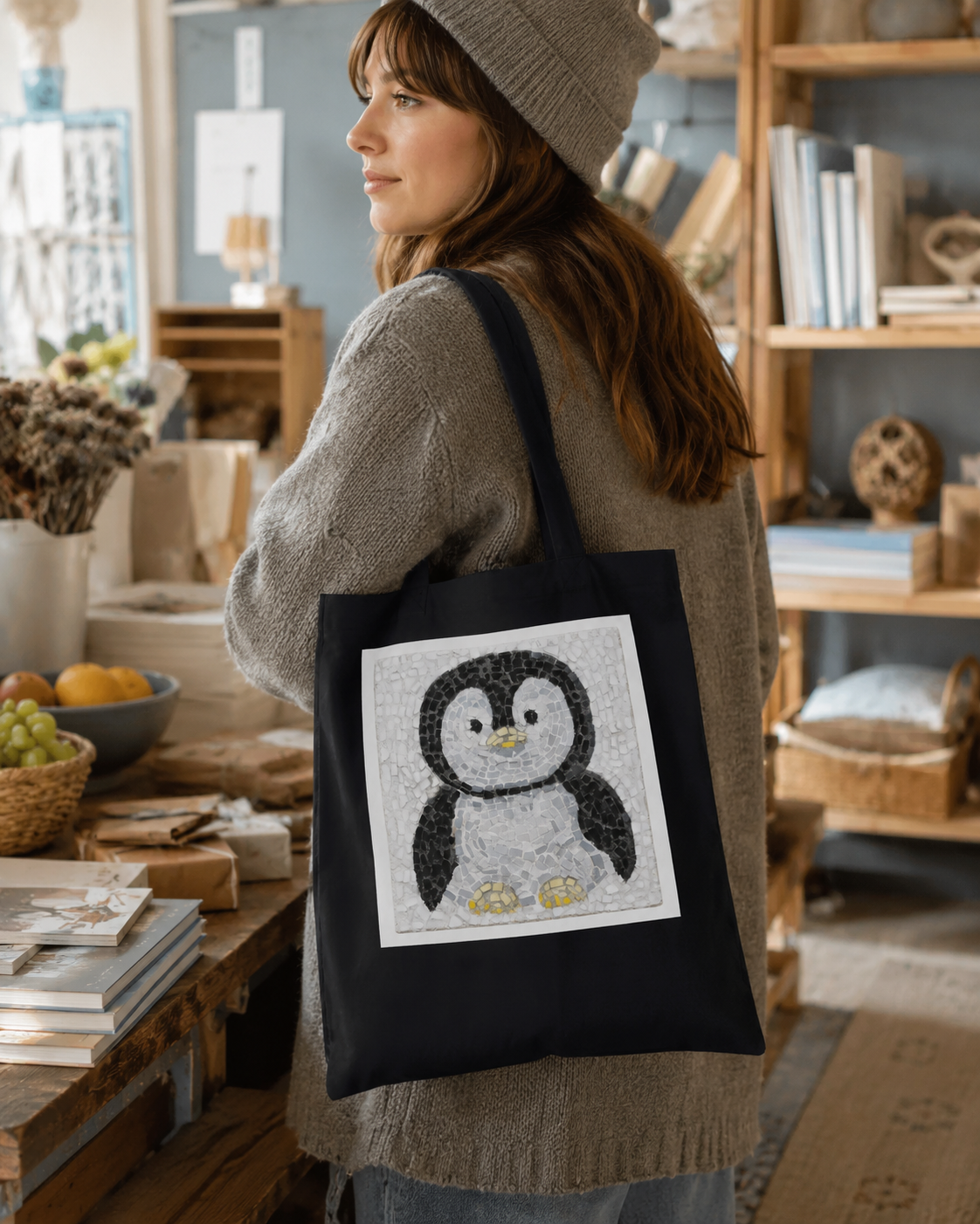 Emperor Pingu Tote Bag | Penguin Mosaic Cotton Tote