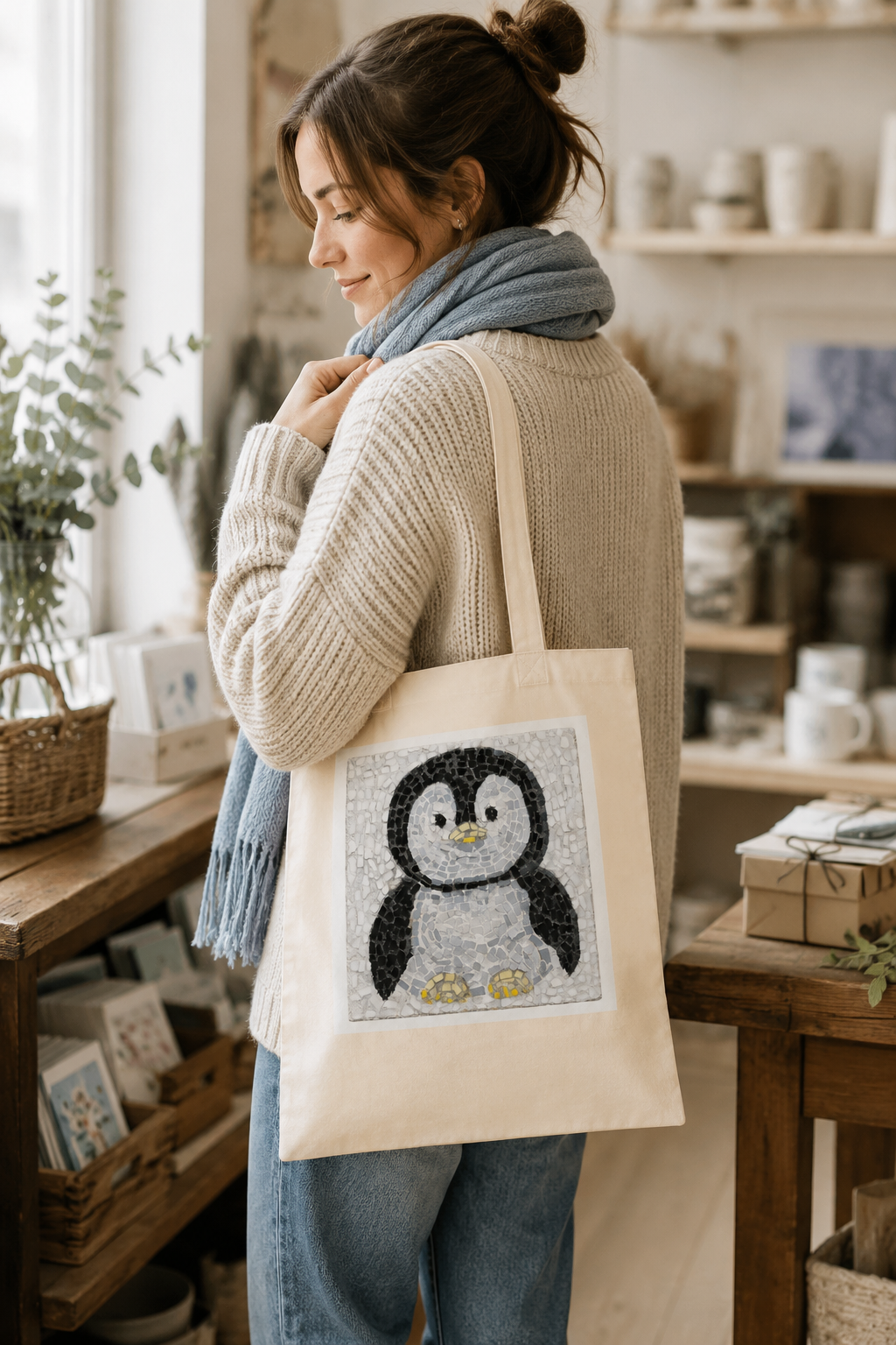 Emperor Pingu Tote Bag | Penguin Mosaic Cotton Tote