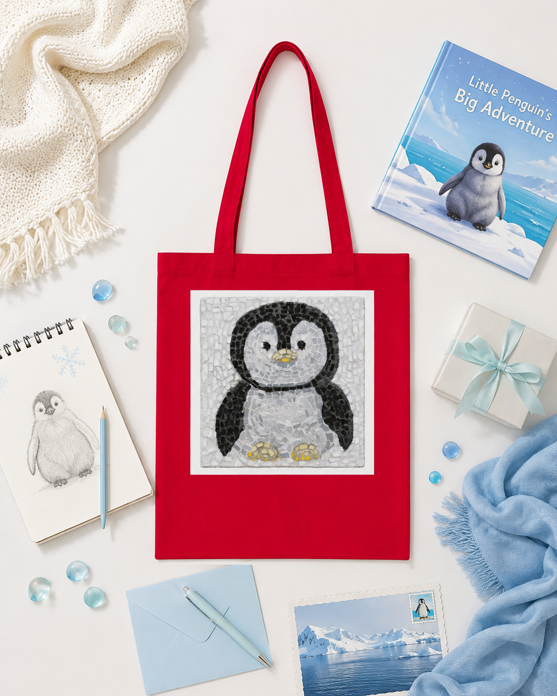 Emperor Pingu Tote Bag | Penguin Mosaic Cotton Tote