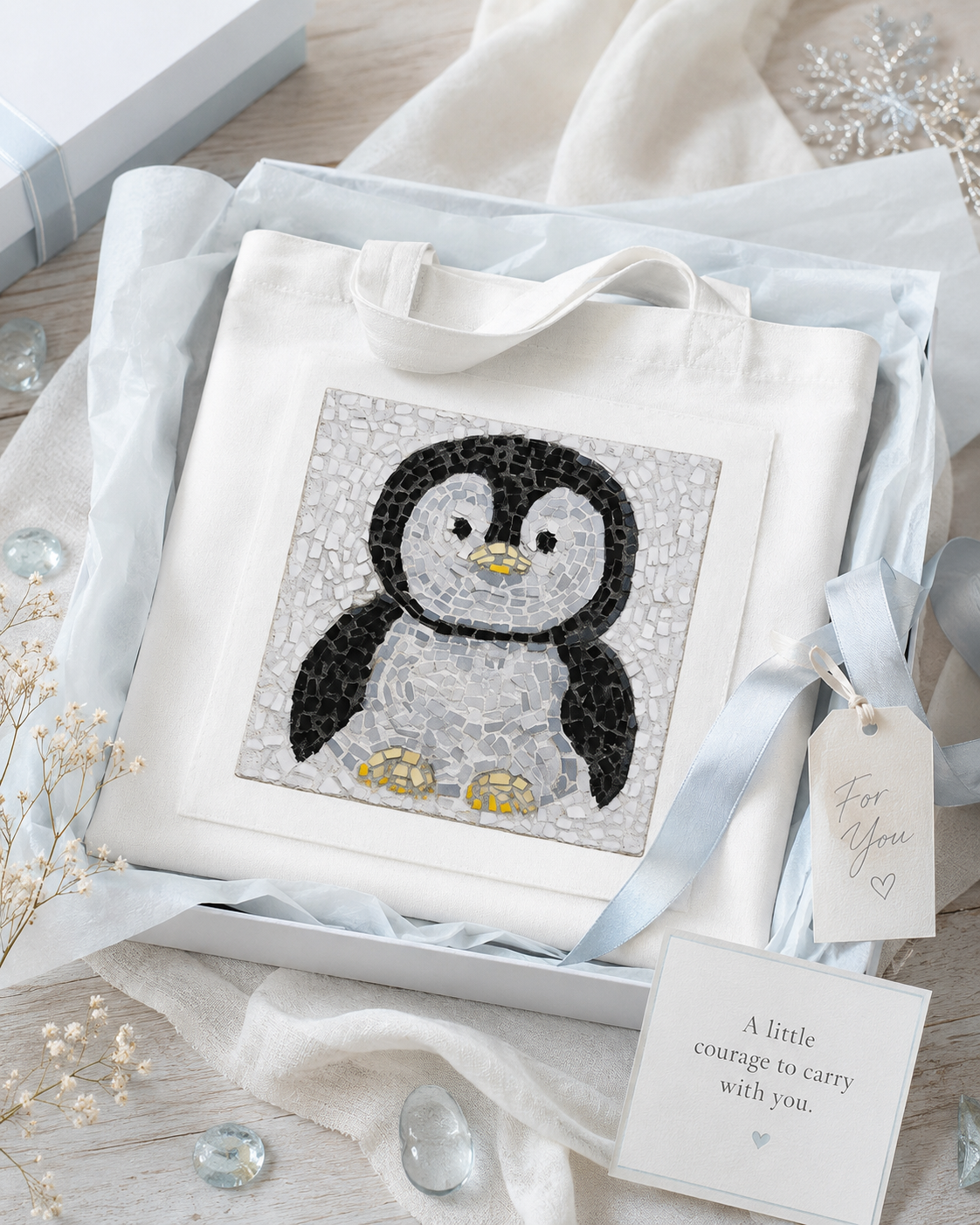 Emperor Pingu Tote Bag | Penguin Mosaic Cotton Tote