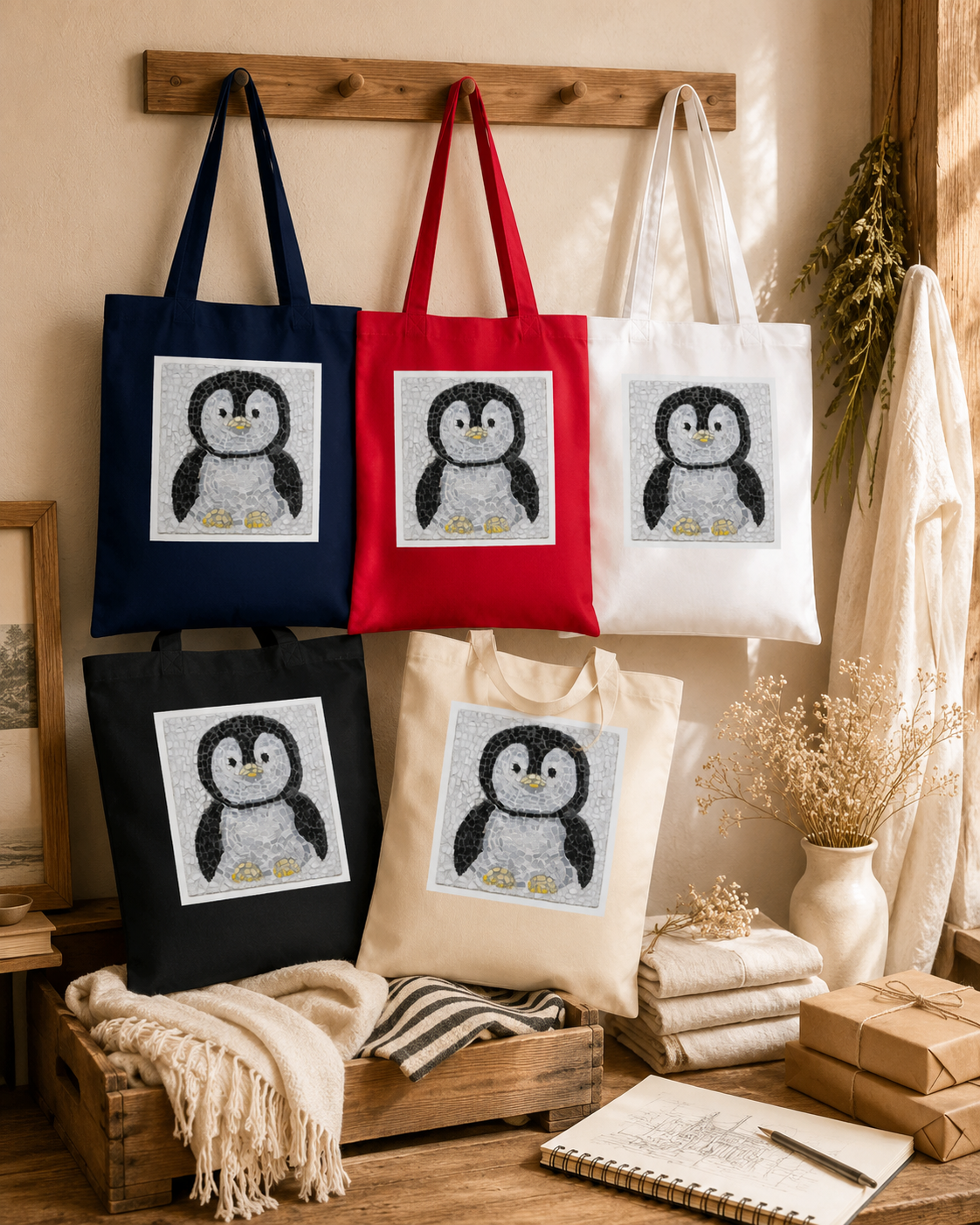 Emperor Pingu Tote Bag | Penguin Mosaic Cotton Tote