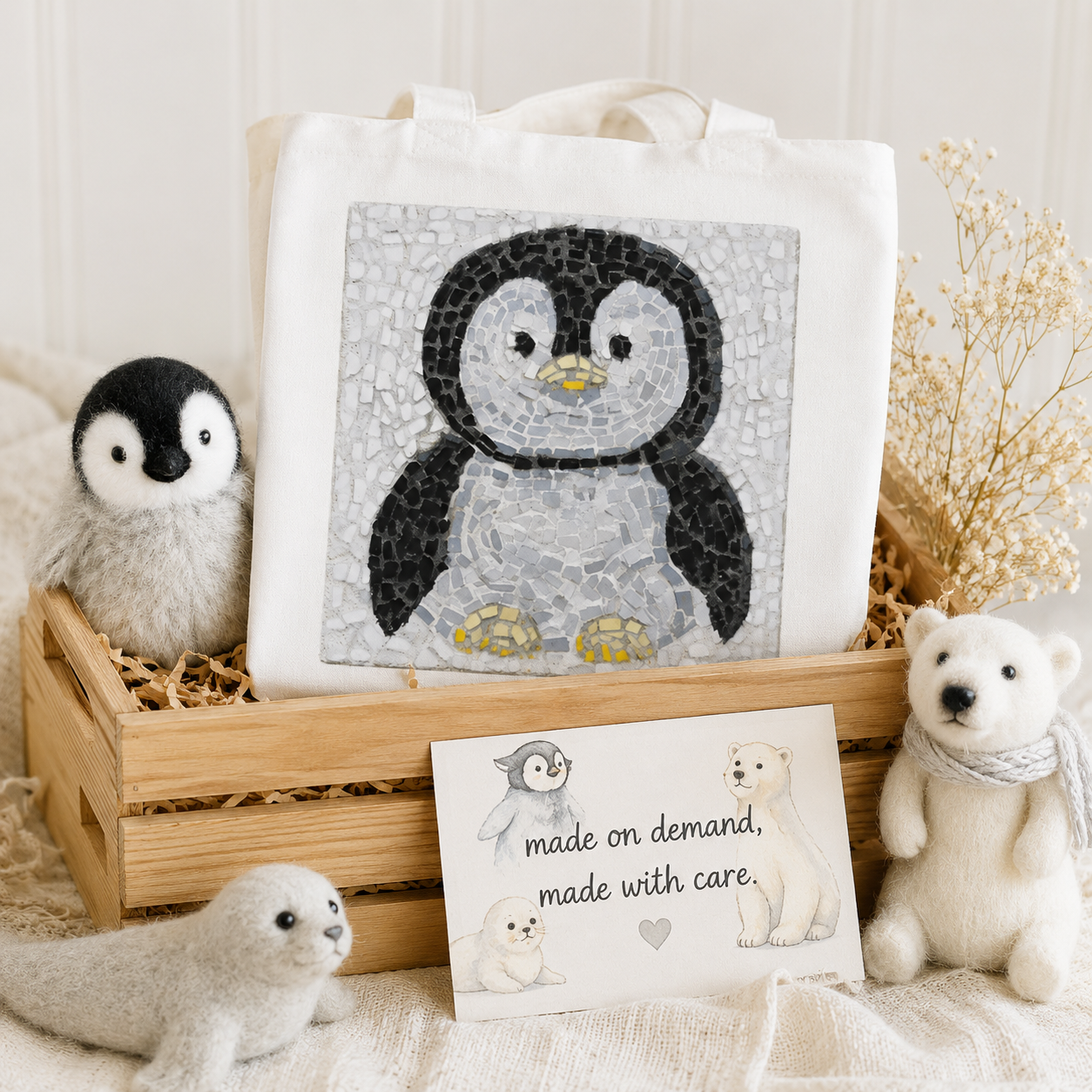 Emperor Pingu Tote Bag | Penguin Mosaic Cotton Tote