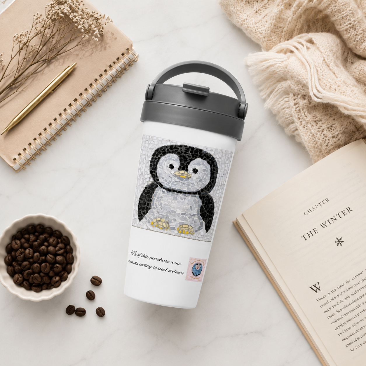 Emperor Pingu Travel Mug | Penguin Mosaic Stainless Steel Mug