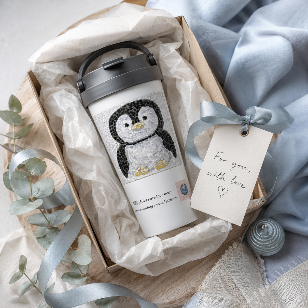 Emperor Pingu Travel Mug | Penguin Mosaic Stainless Steel Mug