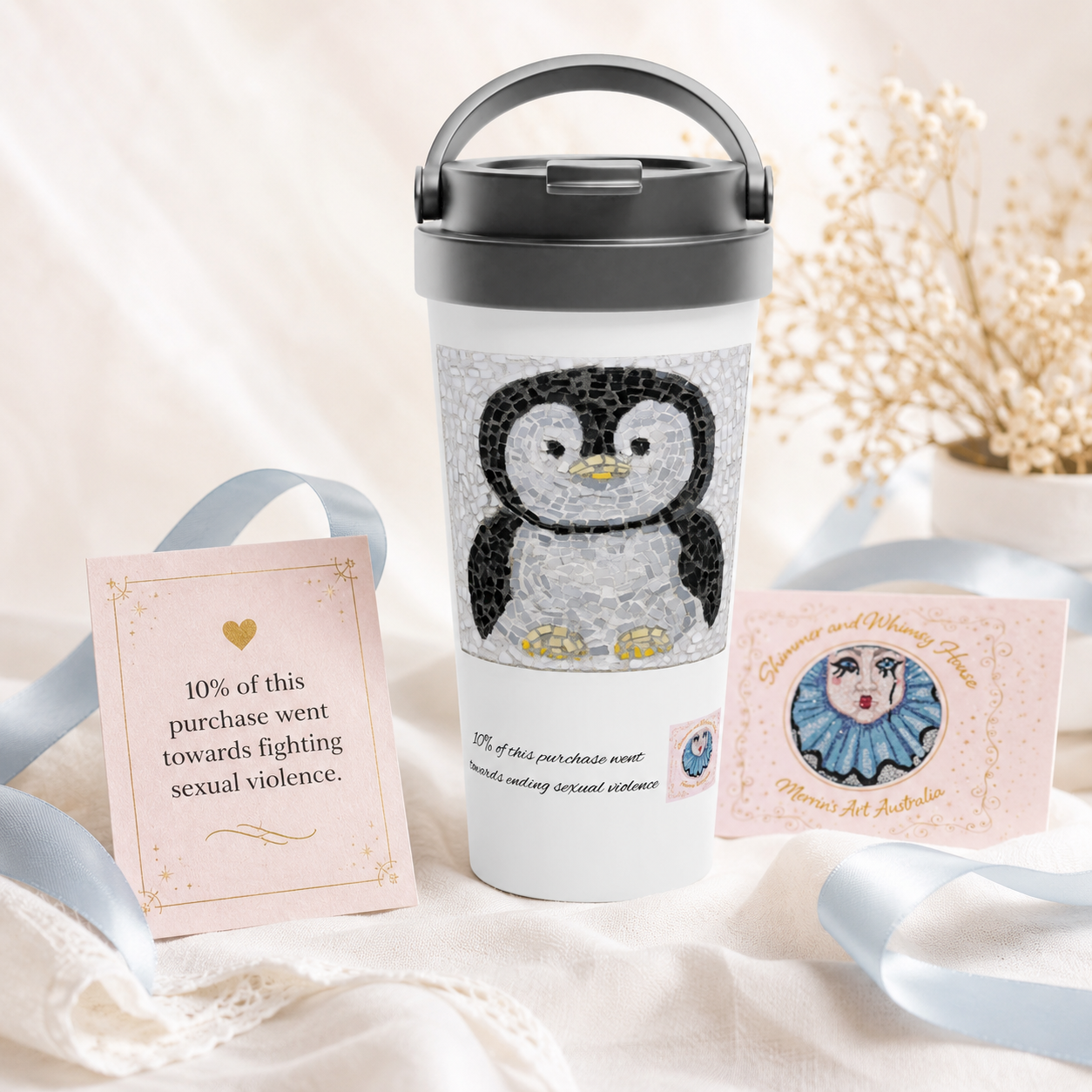 Emperor Pingu Travel Mug | Penguin Mosaic Stainless Steel Mug