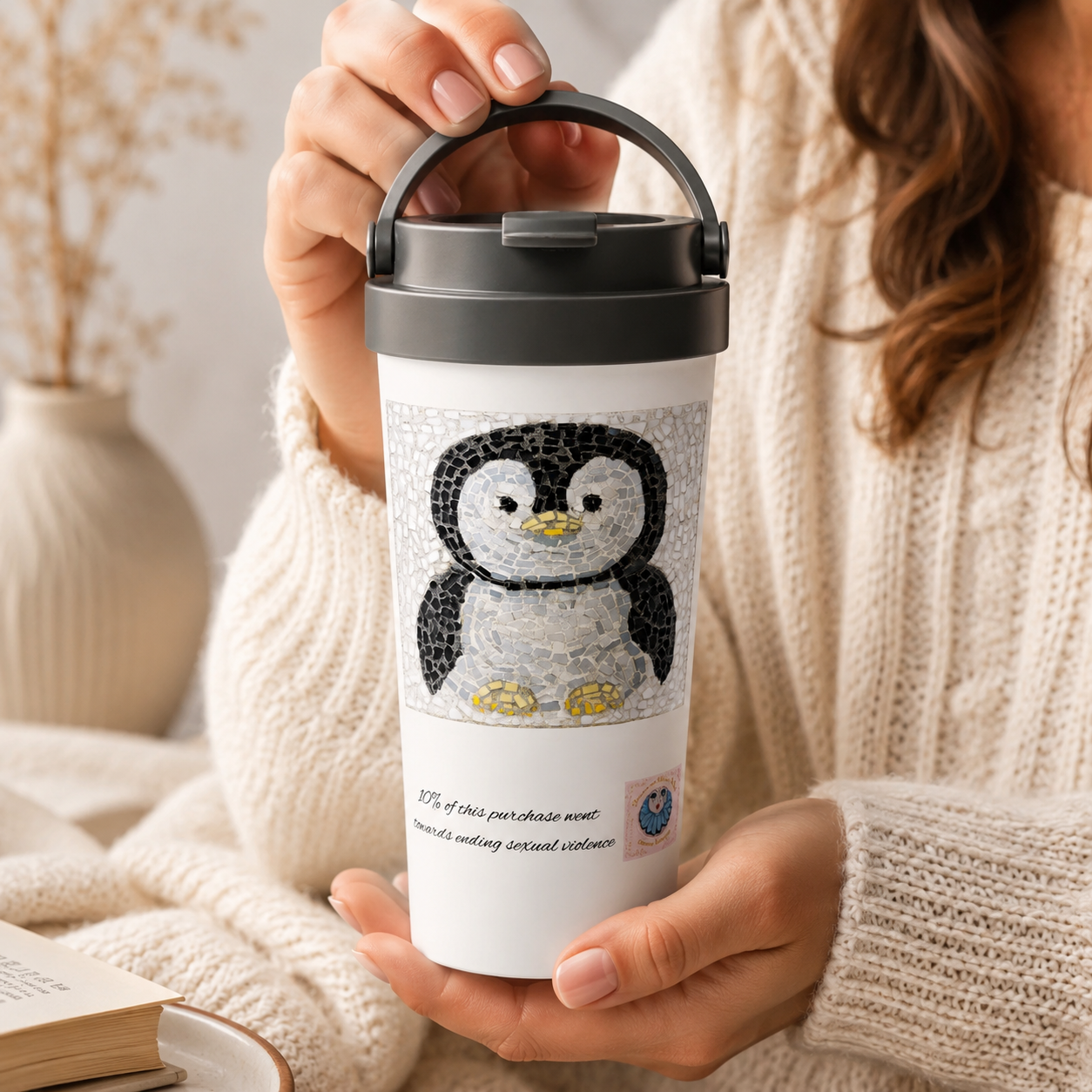 Emperor Pingu Travel Mug | Penguin Mosaic Stainless Steel Mug