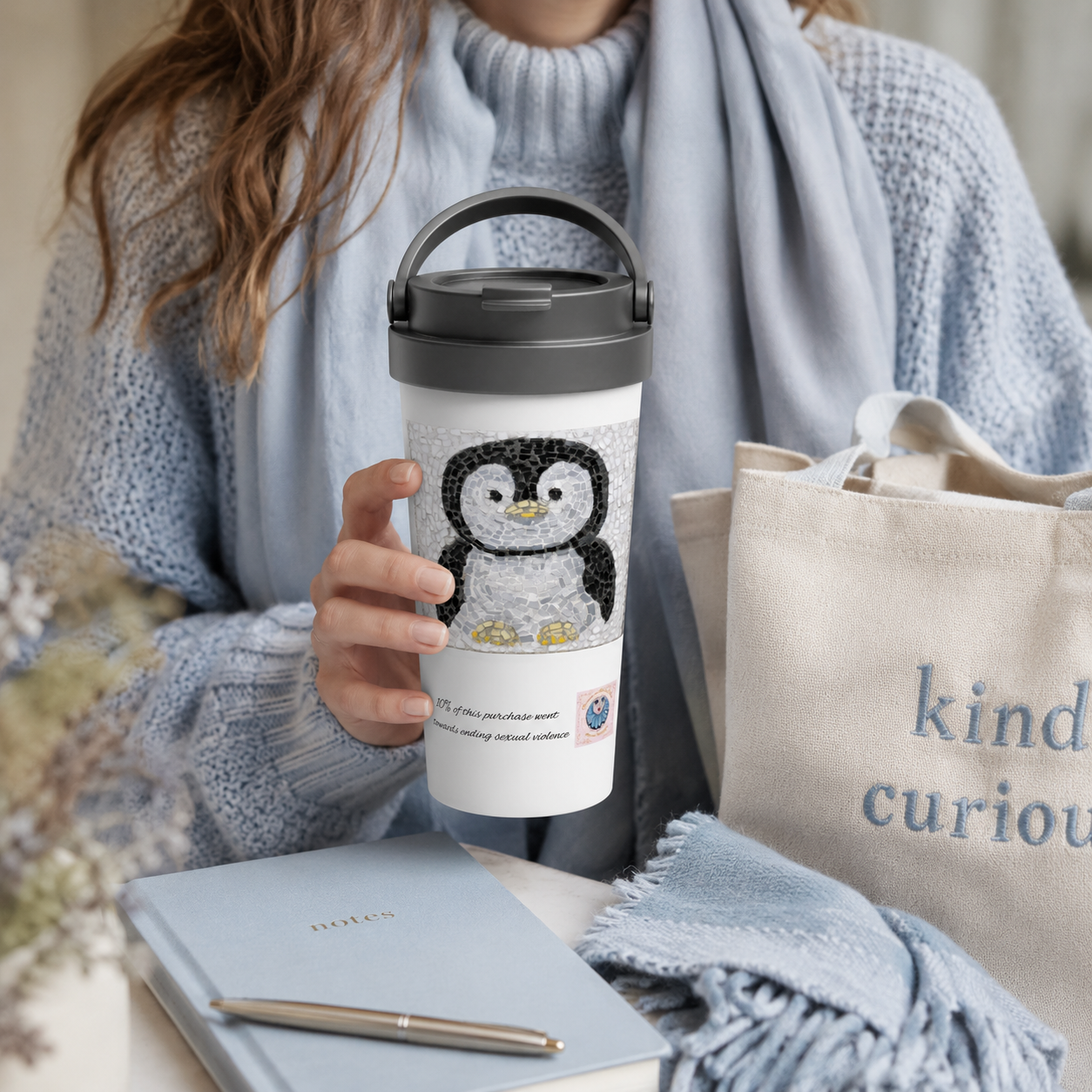 Emperor Pingu Travel Mug | Penguin Mosaic Stainless Steel Mug