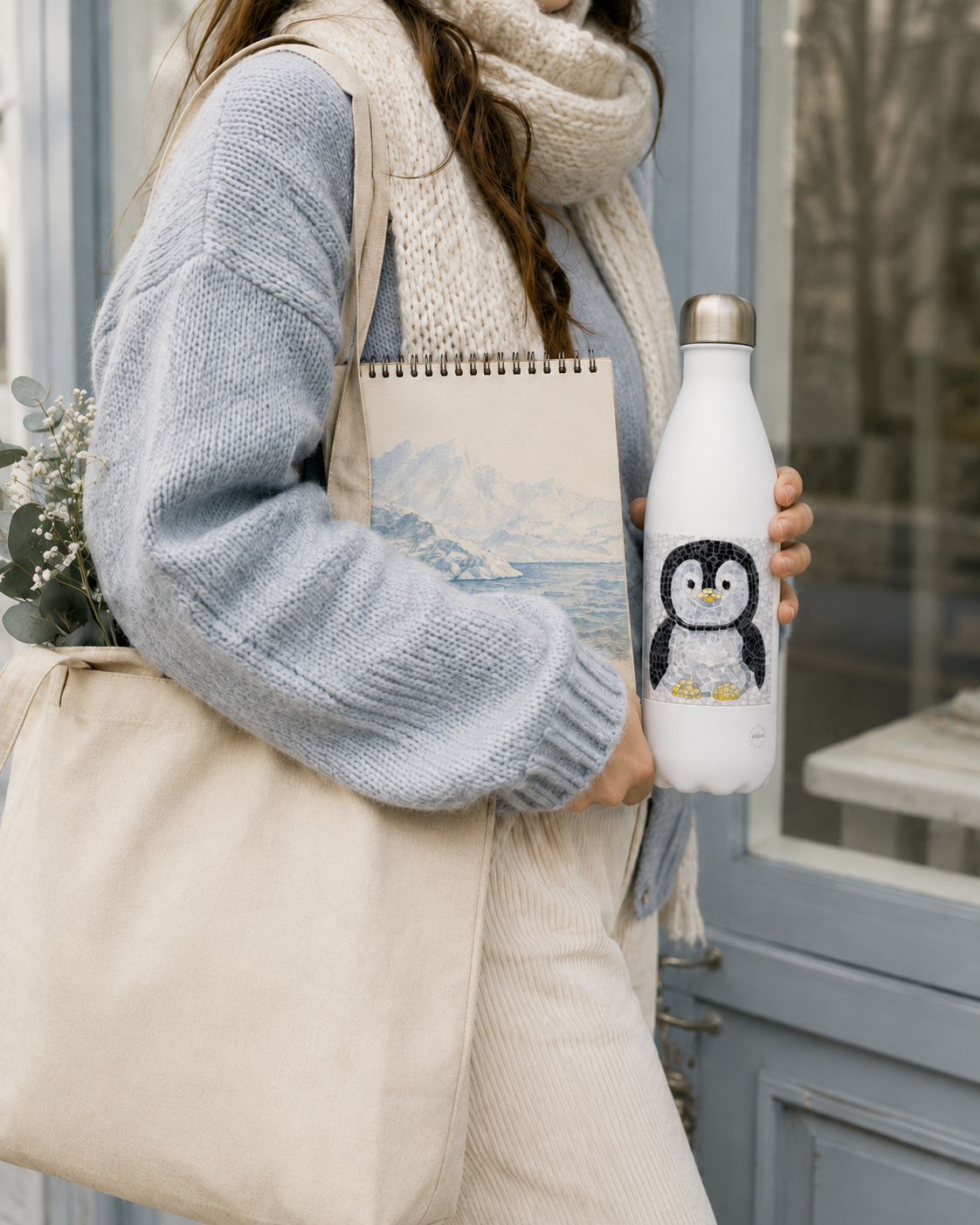 Emperor Pingu Water Bottle | Penguin Mosaic Stainless Steel Bottle