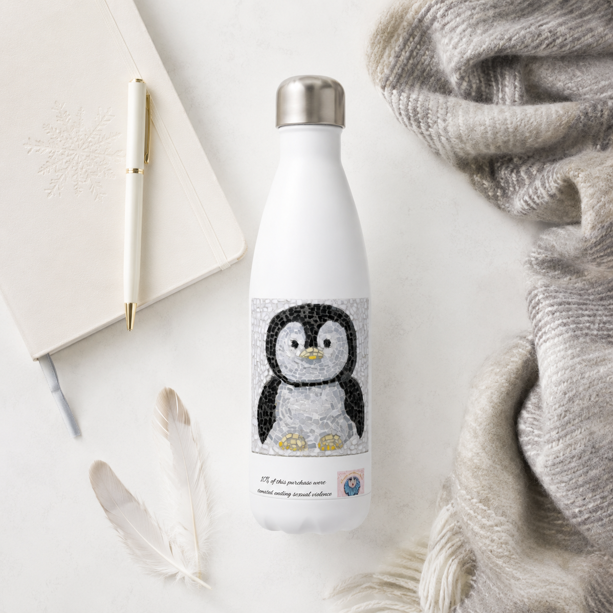 Emperor Pingu Water Bottle | Penguin Mosaic Stainless Steel Bottle