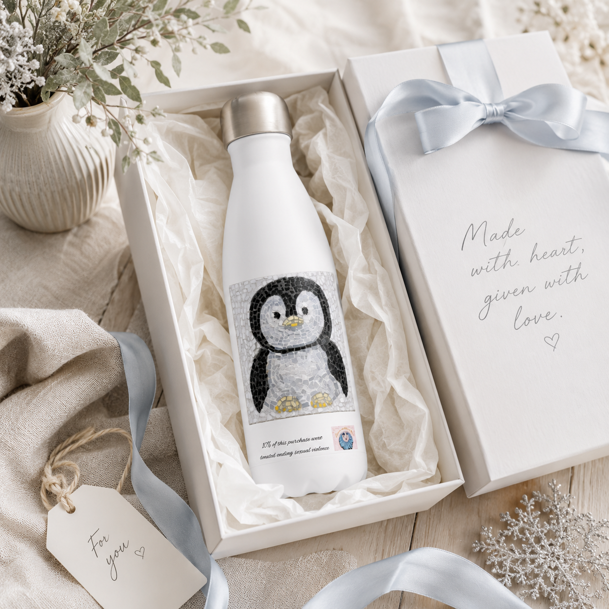 Emperor Pingu Water Bottle | Penguin Mosaic Stainless Steel Bottle