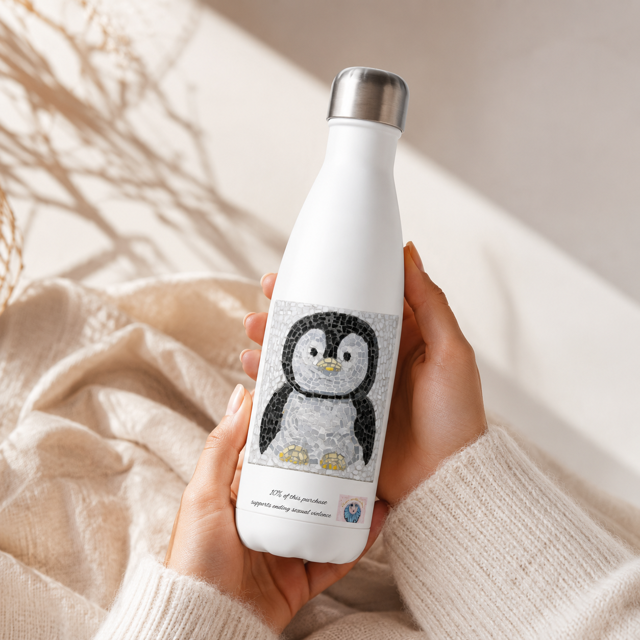 Emperor Pingu Water Bottle | Penguin Mosaic Stainless Steel Bottle