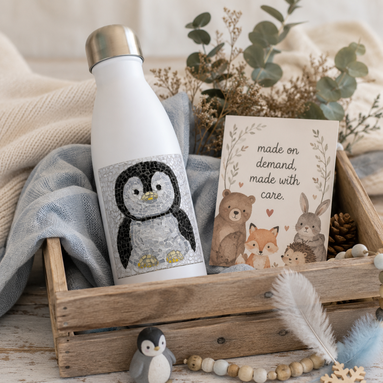 Emperor Pingu Water Bottle | Penguin Mosaic Stainless Steel Bottle