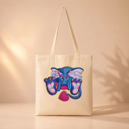 Felix the Love Dragon Tote Bag | Mosaic Art Cotton Tote
