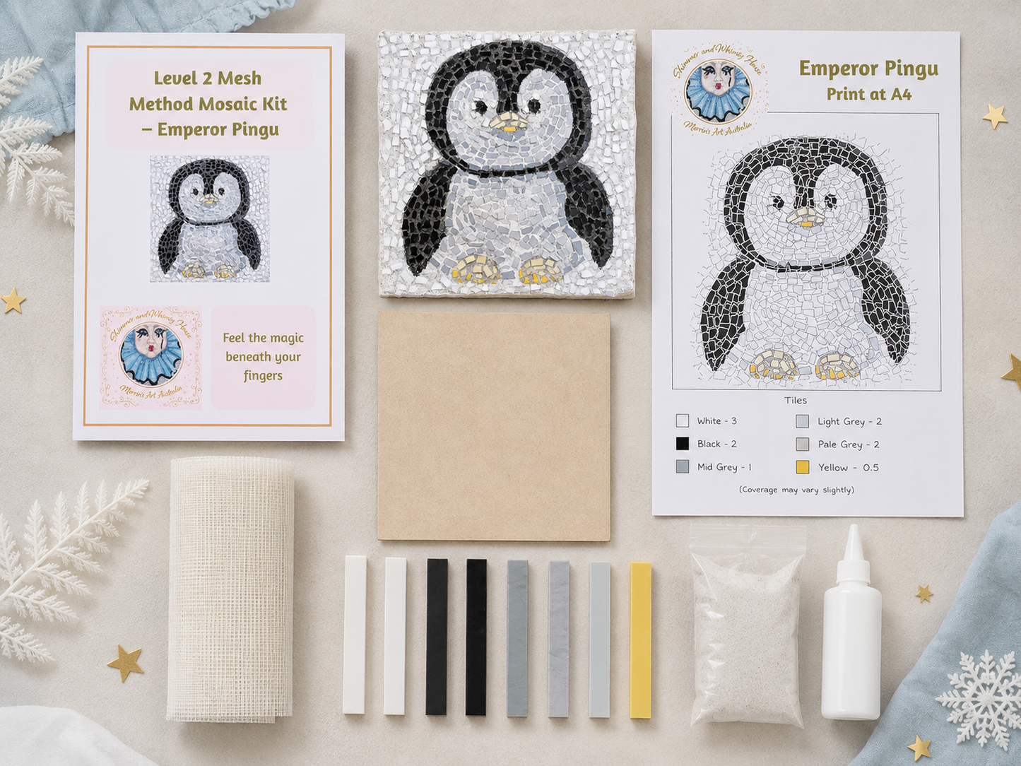 Emperor Pingu Penguin Mosaic Kit | Luxury Mosaic Art Kit with Plywood Board | 🛠 Luxury Kit