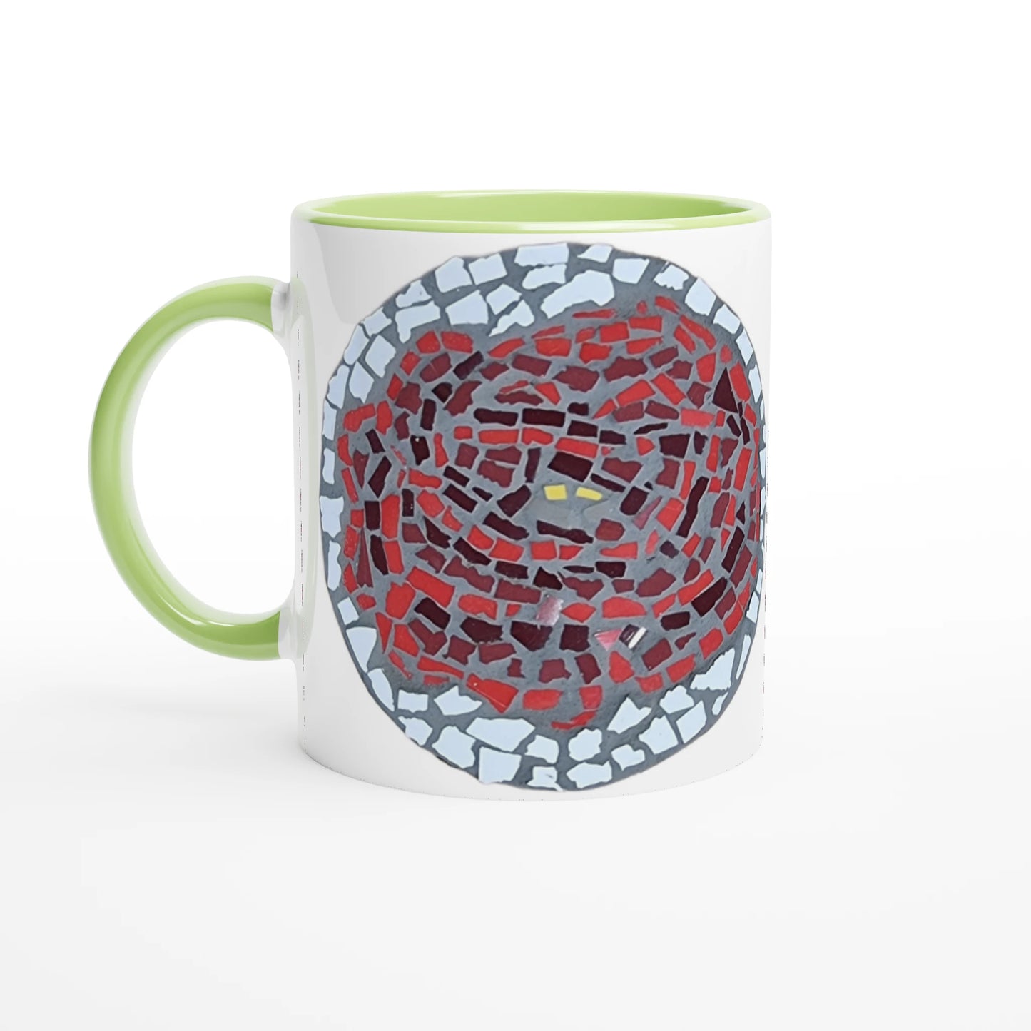 green rimmed mug with rose coaster mosaic design made in Sebastopol Victoria 
