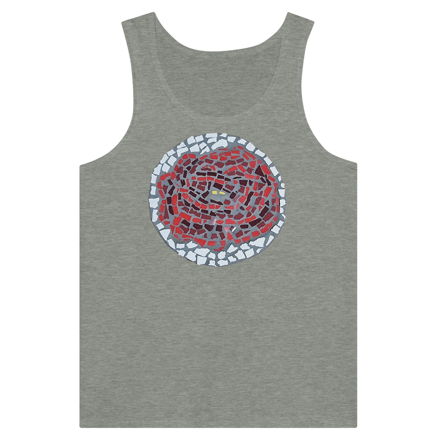grey tank top with rose coaster mosaic design made in Sebastopol Victoria 