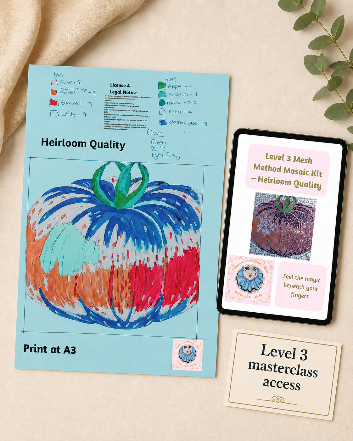Heirloom Quality Tomato Mosaic Design (Level 3 – Grow, Mesh Method) Digital Design + Instructions and FULL level 3 Masterclass Course