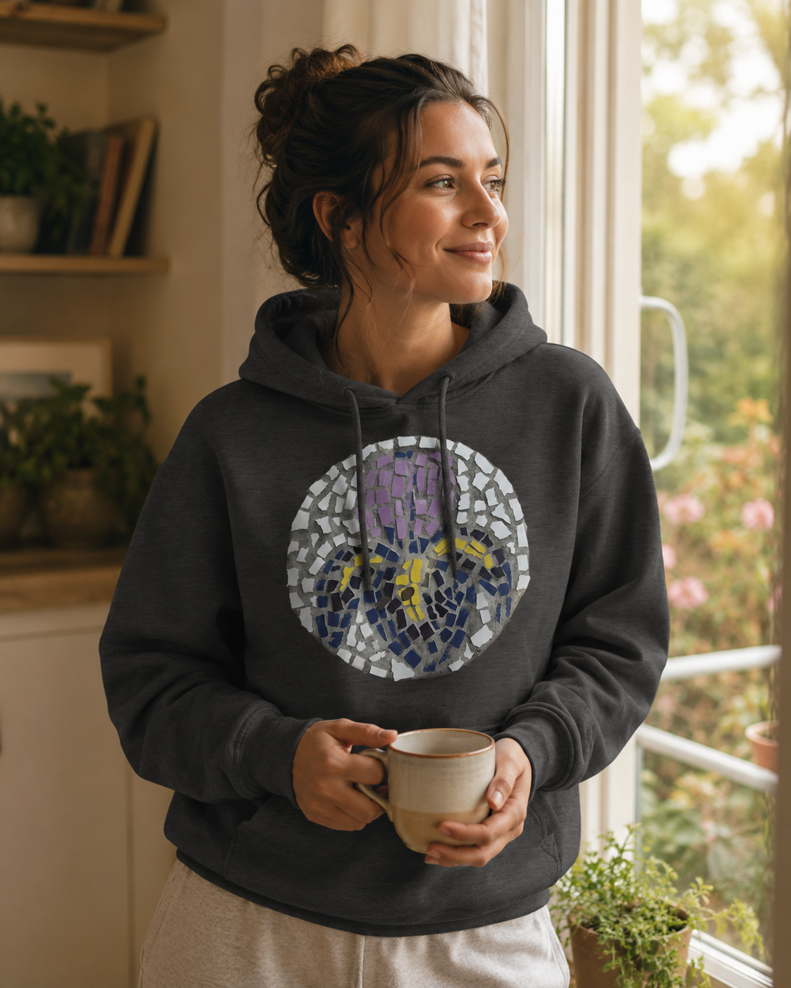 “Iris” Coaster Mosaic Hoodie | Wearable Floral Art Hoodie